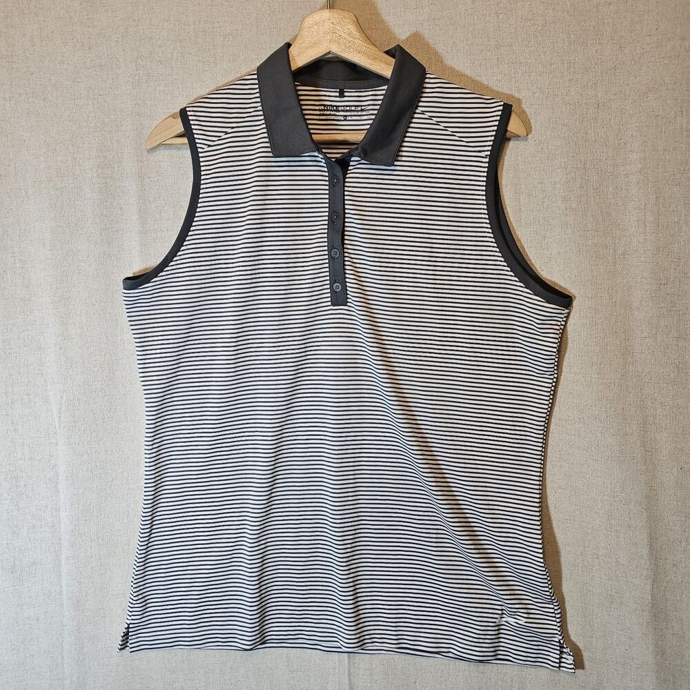 Nike Golf Womens XL Sleeveless Polo Grey White Striped Shirt Athleisure Sport